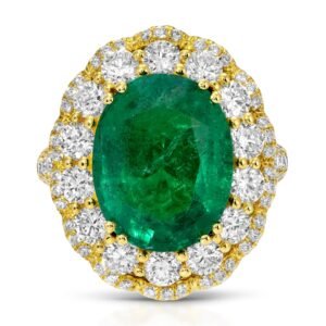 Oval Cut Green Emerald and Diamond Halo Ring/Pendant