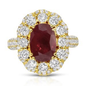 Oval Cut Ruby and Diamond Halo Ring/Pendant