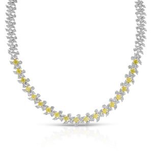 Cushion Cut Yellow Diamond and Mix Cut Diamond Necklace
