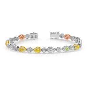 Pear Cut Multicolor and Colorless Diamond Tennis Bracelet – 6.16 ct.