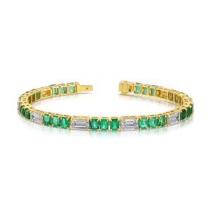 Emerald Cut Green Emerald and Emerald Cut Diamond Bracelet