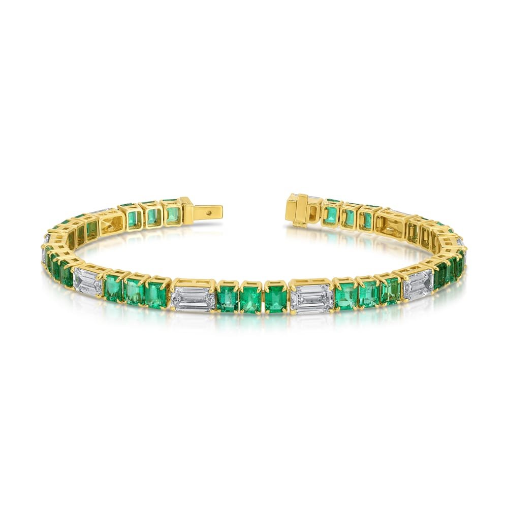 Emerald Cut Green Emerald and Emerald Cut Diamond Bracelet