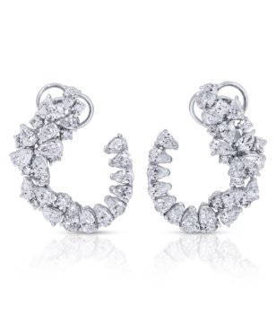 Pear and Round Cut Diamond Cluster Earrings