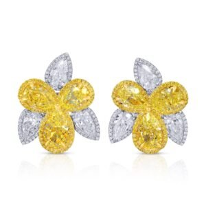 Pear Shape Yellow and White Diamond Earrings
