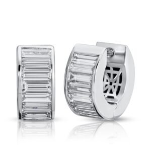 Channel Set Baguette Cut Diamond Huggie Earrings