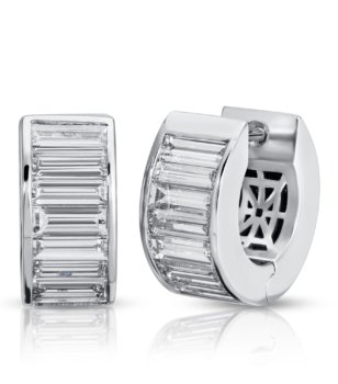 Channel Set Baguette Cut Diamond Huggie Earrings